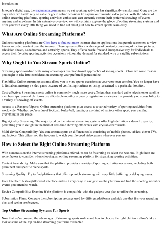 Stream Sports Any Place, Anytime: An Overview to Online Streaming Platforms