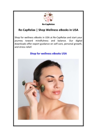 Re-CapRelax  Shop Wellness eBooks in USA