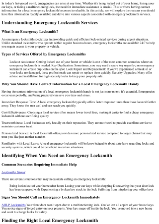 Why You Should Have Contact Information for a Local emergency locksmith Handy