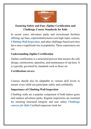 Zipline Certification | Experientialsystems.com