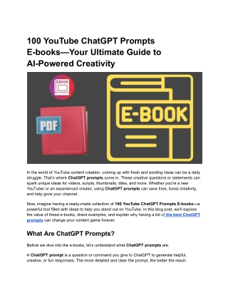 100 YouTube ChatGPT Prompts E-books – Your Ultimate Guide to AI-Powered Creativity