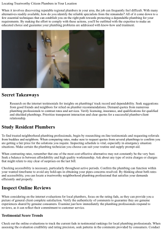 locating trustworthy citizen plumbers in your