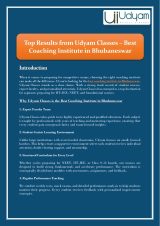 Top Results from Udyam Classes – Best Coaching Institute in Bhubaneswar