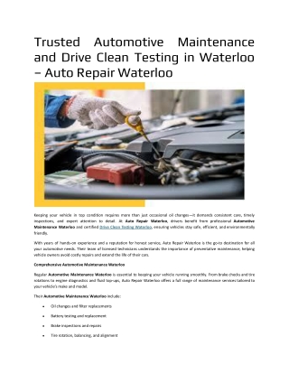 Trusted Automotive Maintenance and Drive Clean Testing in Waterloo – Auto Repair Waterloo