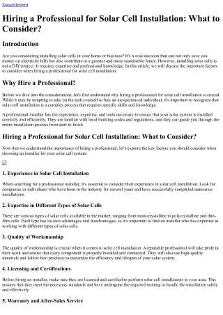 Hiring a Professional for Solar Cell Installation What to Consider