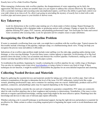 exactly how to fix a sink overflow pipeline