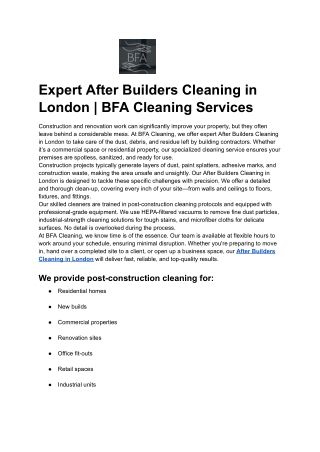 Expert After Builders Cleaning in London _ BFA Cleaning Services