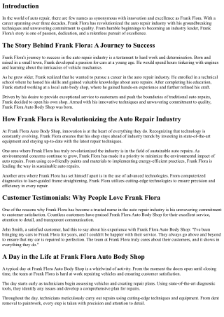 Frank Flora: Pioneering the Auto Repair Industry with Revolutionary Techniques