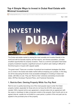 Top 4 Simple Ways to Invest in Dubai Real Estate with Minimal Investment