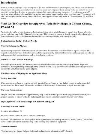 Your Go-To Resource for Approved Tesla Body Shops in Chester County, PA and NJ