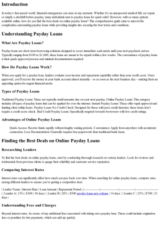 Finding the Best Deals on Online Payday Loans
