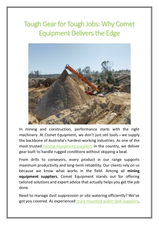 Tough Gear for Tough Jobs Why Comet Equipment Delivers the Edge