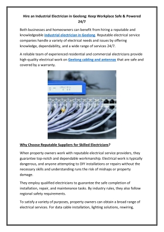 Hire an Industrial Electrician in Geelong Keep Workplace Safe & Powered 24 and 7