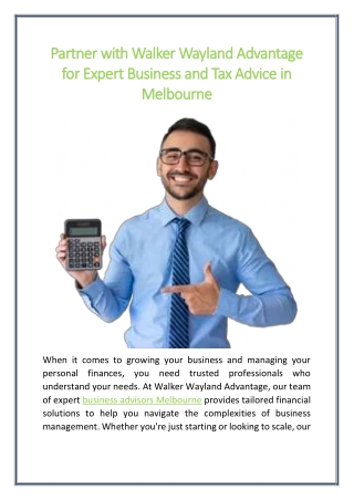 Partner with Walker Wayland Advantage for Expert Business and Tax Advice in Melbourne
