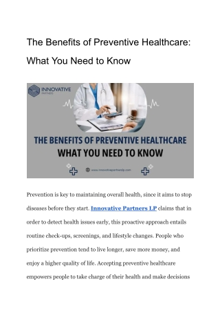 The Part Innovative Partners LP Plays in Advocating Preventive Healthcare Soluti