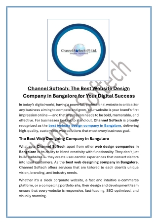 Channel Softech The Best Website Design Company in Bangalore for Your Digital Success