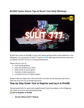 Rich88 Casino Bonus Tips to Boost Your Daily Winnings