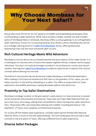 Why Choose Mombasa for Your Next Safari