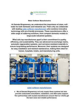 Water Softener Manufacturers