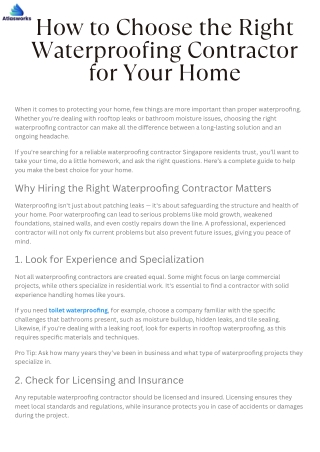 How to Choose the Right Waterproofing Contractor for Your Home