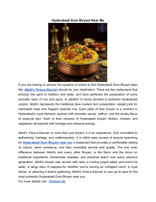 Hyderabadi Dum Biryani Near Me | Abidi's Virsa-e Deccan
