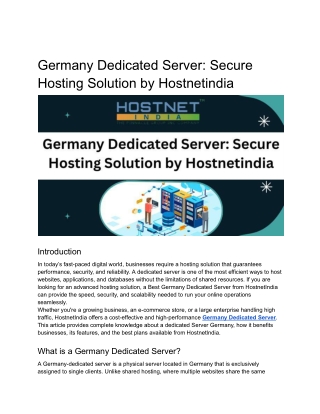 Germany Dedicated Server_ Secure Hosting Solution by Hostnetindia