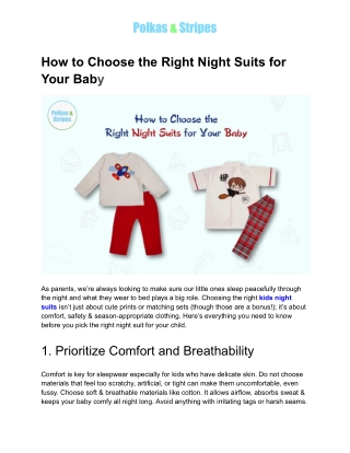 How to Choose the Right Night Suits for Your Baby