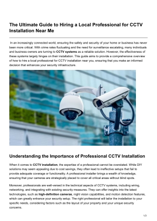 The Ultimate Guide to Hiring a Local Professional for CCTV Installation Near Me