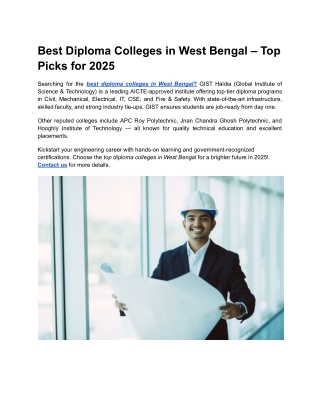 Best Diploma Colleges in West Bengal – Top Picks for 2025