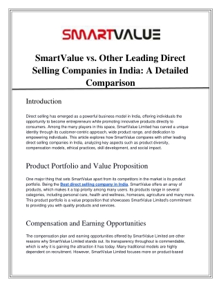 SmartValue vs. Other Leading Direct Selling Companies in India_ A Detailed Comparison