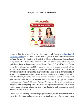 Weight Loss Center in Madhapur | Vineela’s Sparkel Wellness Center