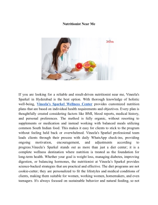 Nutritionist Near Me | Vineela’s Sparkel Wellness Center