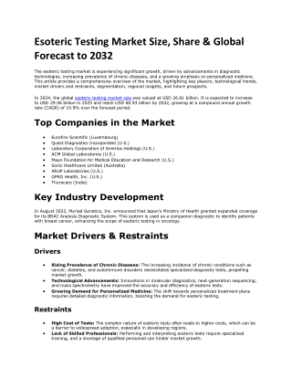 esoteric testing market size share global