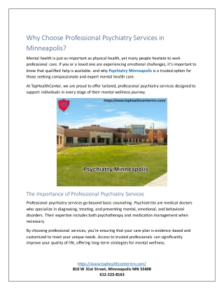 Why Choose Professional Psychiatry Services in Minneapolis