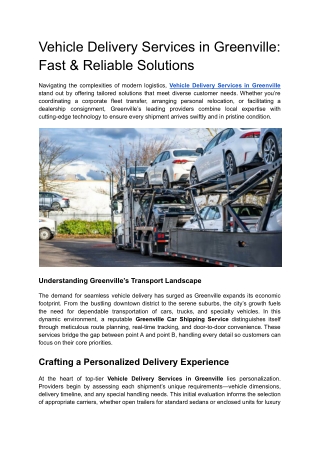 Vehicle Delivery Services in Greenville_ Fast & Reliable Solutions
