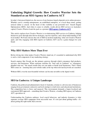 Unlocking Digital Growth How Creative Warrior Sets the Standard as an SEO Agency in Canberra ACT