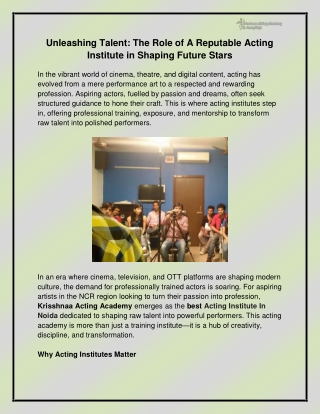 Acting Institute In Gurgaon