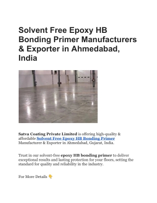 Solvent Free Epoxy HB Bonding Primer Manufacturers & Exporter in Ahmedabad, India