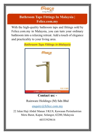 Bathroom Taps Fittings In Malaysia | Felice.com.my