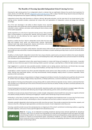 The Benefits of Choosing Specialist Independent School Catering Services