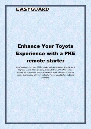 Enhance Your Toyota Experience with a PKE remote starter