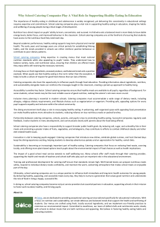 Why School Catering Companies Play A Vital Role In Supporting Healthy Eating In Education