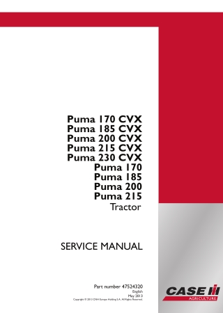 CASE IH Puma 185 CVX Tractor Service Repair Manual Instant Download