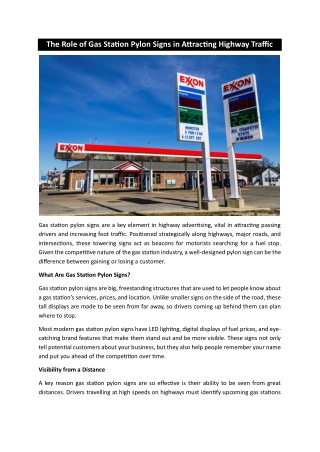The Role of Gas Station Pylon Signs in Attracting Highway Traffic