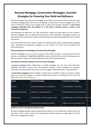 Renewal Mortgage, Construction Mortgages Essential Strategies for Financing Your Build and Refinance