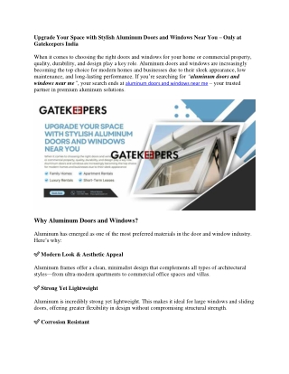 Upgrade Your Space with Stylish Aluminum Doors and Windows Near You – Only at Gatekeepers India