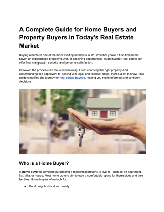 A Complete Guide for Home Buyers and Property Buyers in Today’s Real Estate Market
