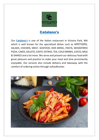 Catalano's Menu Victoria Park | Order Online For Delivery