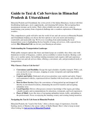 Guide to Taxi, Cab Services in Himachal Pradesh, Uttarakhand