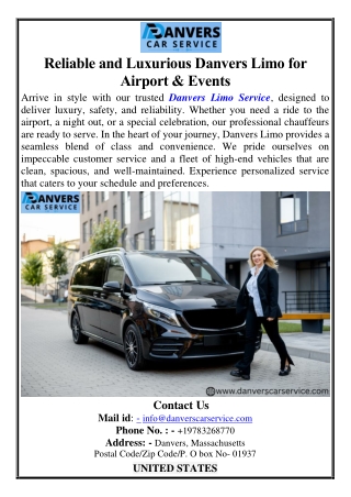 Reliable and Luxurious Danvers Limo for Airport & Events